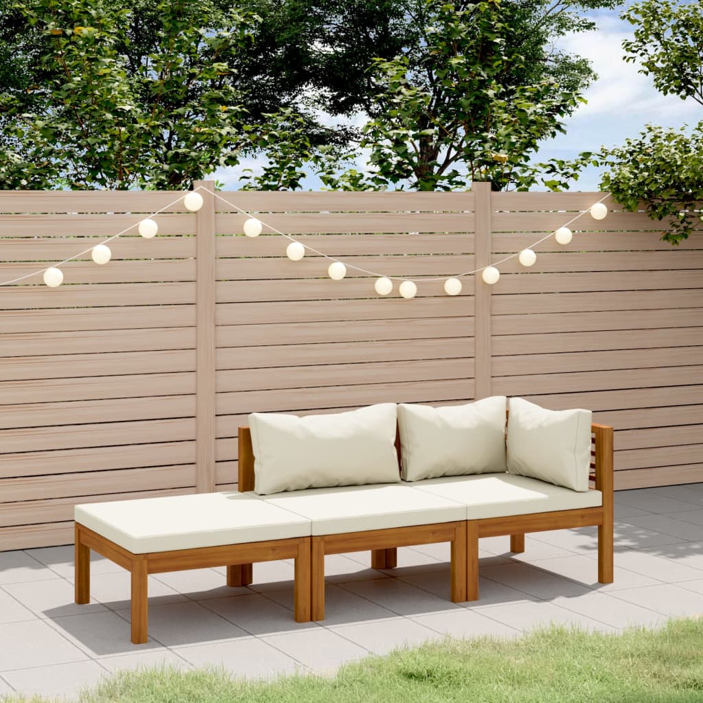 Set Divani da Giardino 3 pz con Cuscini Crema in Legno Acacia | homemem39