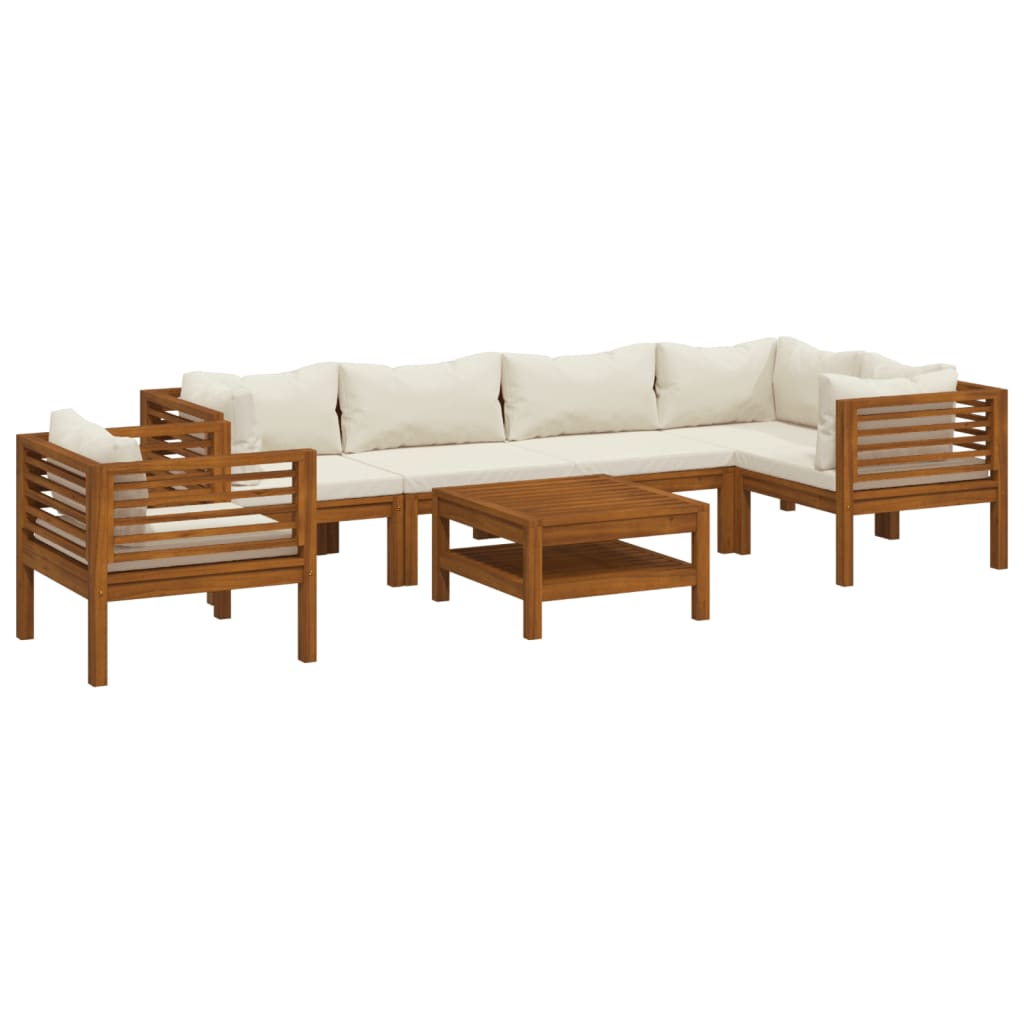 Set Divani da Giardino 7 pz con Cuscini Crema in Legno Acacia | homemem39