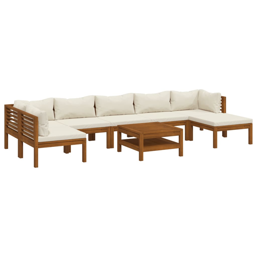 Set Divani da Giardino 8 pz con Cuscini Crema in Legno Acacia | homemem39