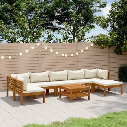 Set Divani da Giardino 8 pz con Cuscini Crema in Legno Acacia | homemem39