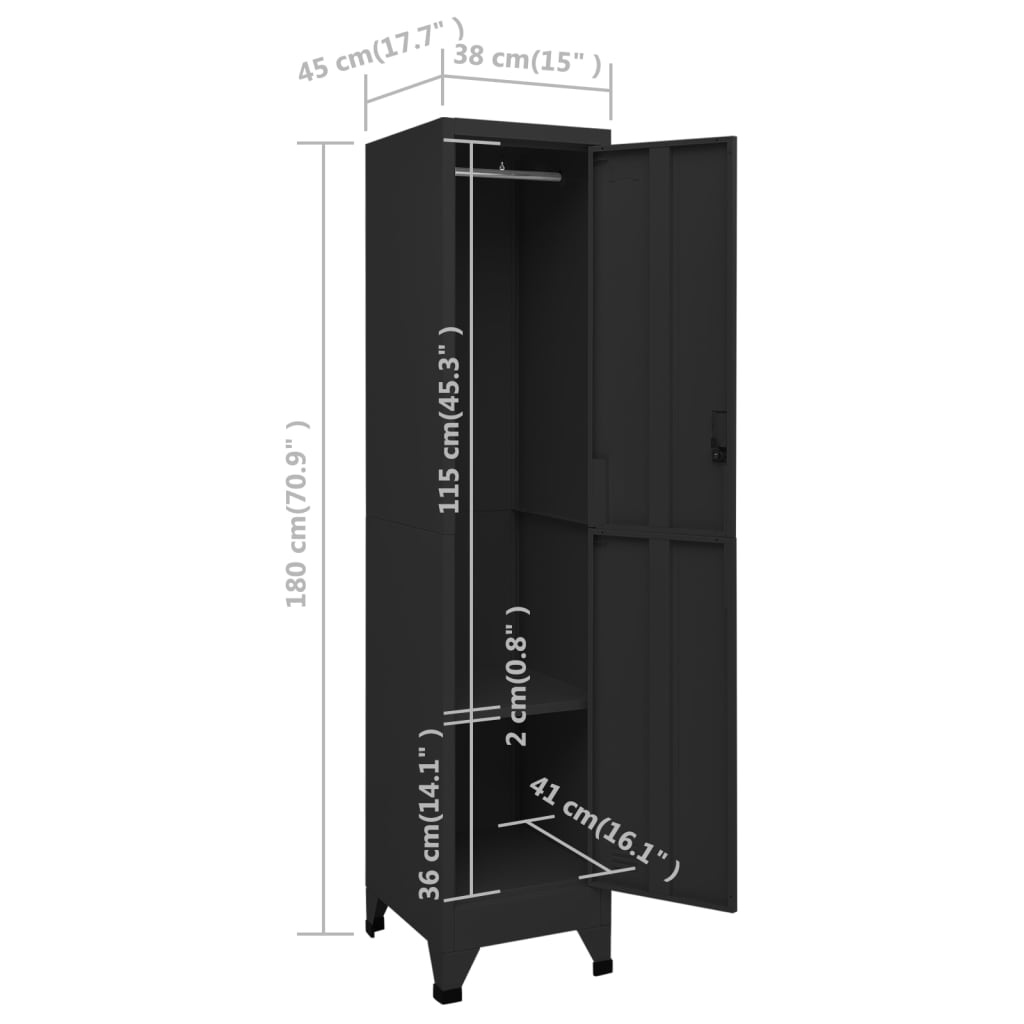 Armadietto con Serratura Nero 38x45x180 cm in Acciaio | homemem39