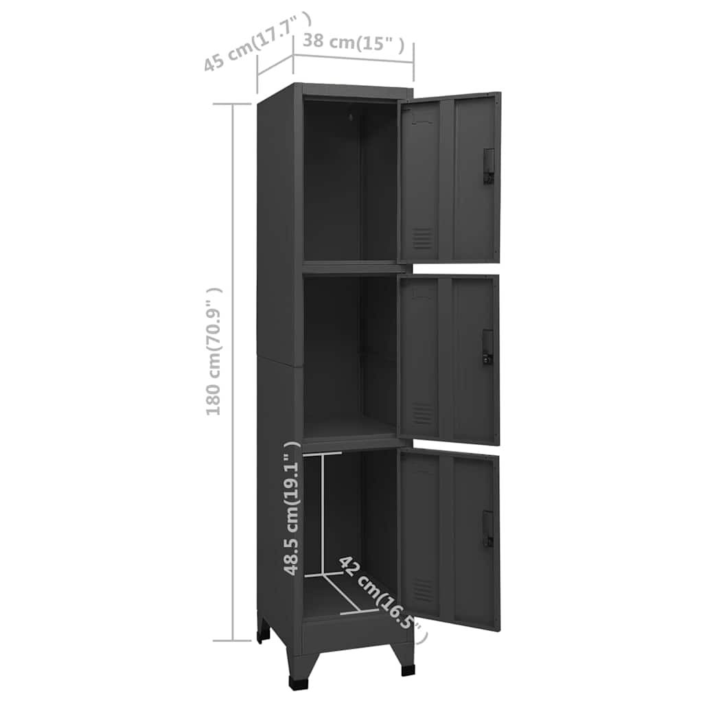 Armadietto con Serratura Antracite 38x45x180 cm in Acciaio | homemem39