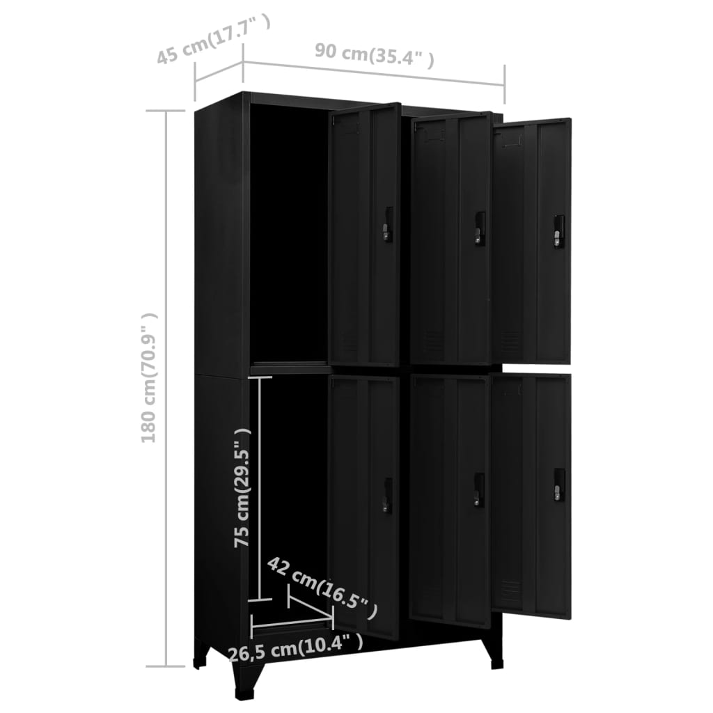 Armadietto con Serratura Nero 90x45x180 cm in Acciaio | homemem39