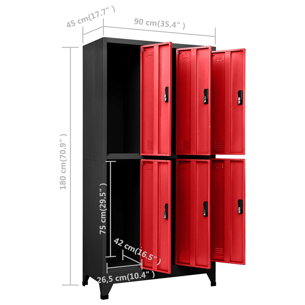 Armadietto con Serratura Antracite e Rosso 90x45x180cm Acciaio | homemem39