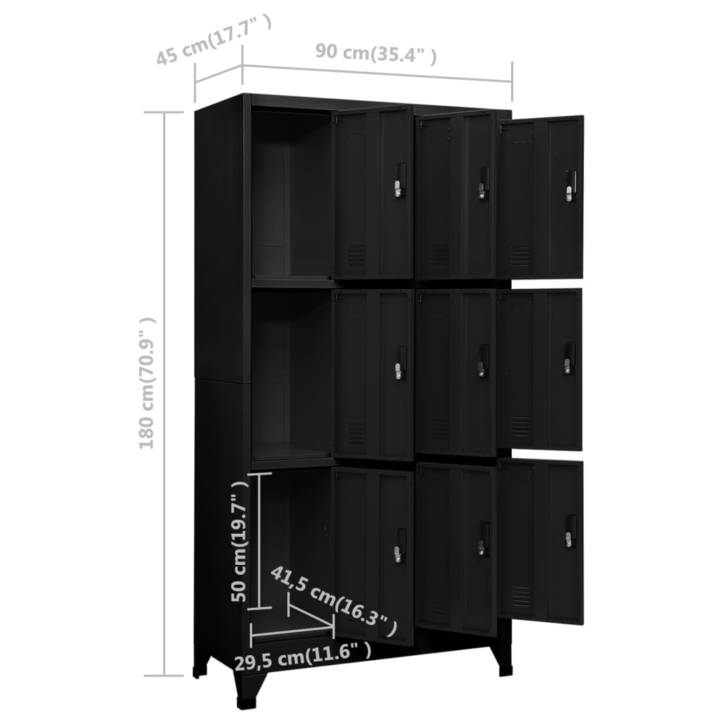 Armadietto con Serratura Nero 90x45x180 cm in Acciaio | homemem39