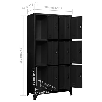 Armadietto con Serratura Nero 90x45x180 cm in Acciaio | homemem39