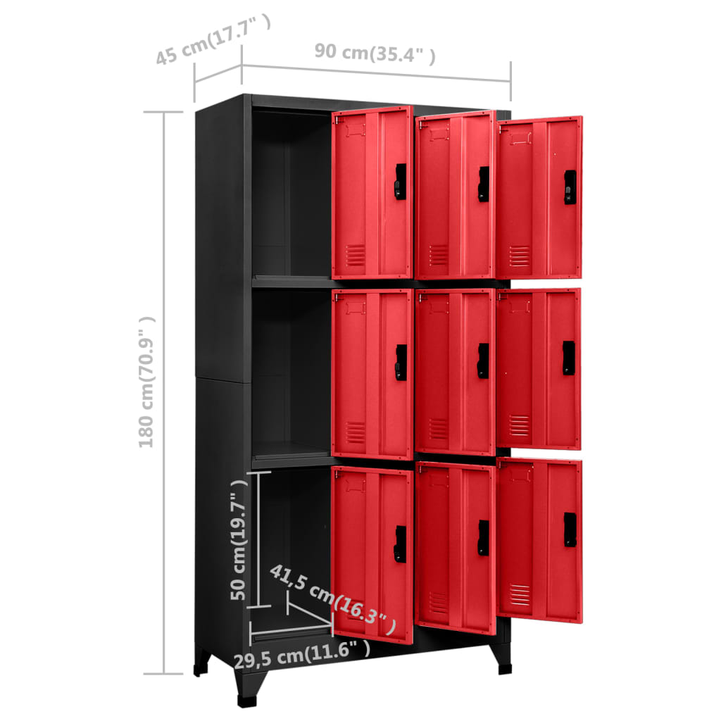 Armadietto con Serratura Antracite e Rosso 90x45x180cm Acciaio | homemem39