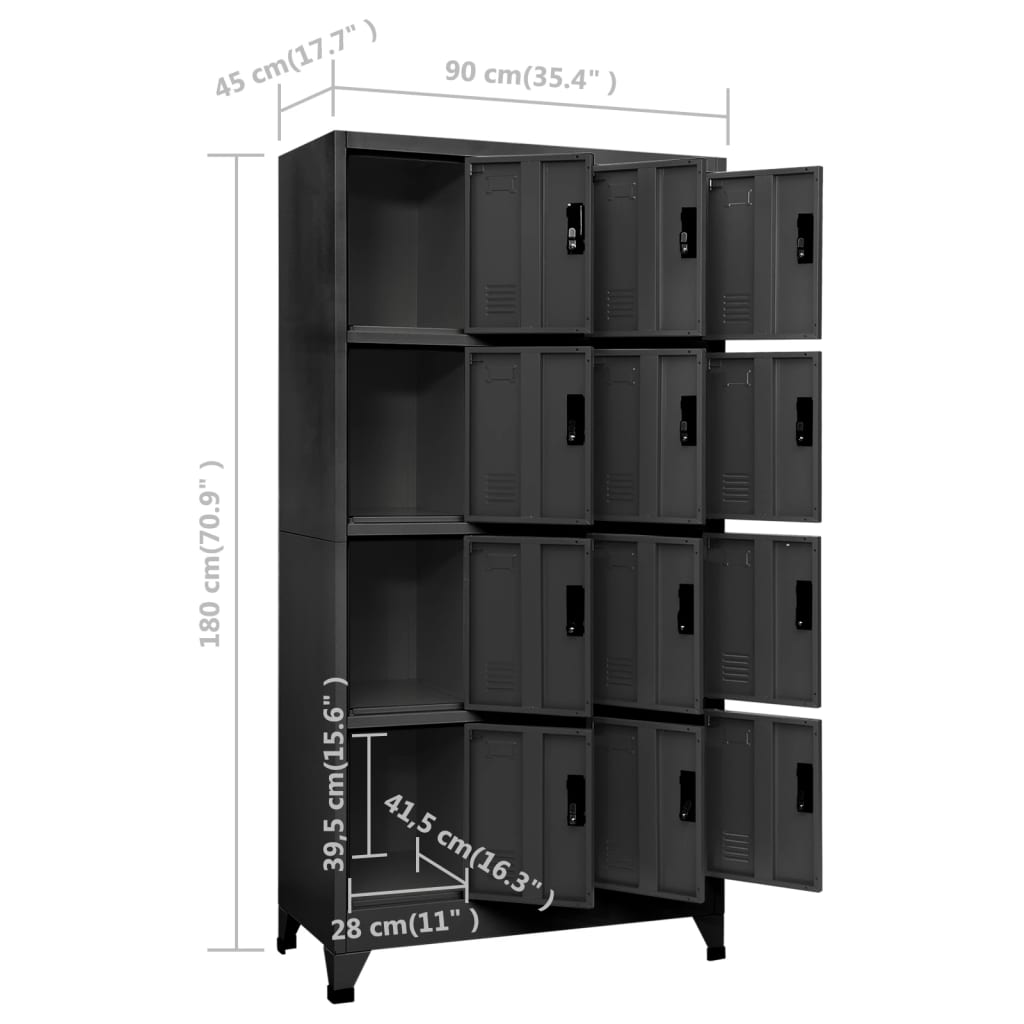 Armadietto con Serratura Antracite 90x45x180 cm in Acciaio | homemem39