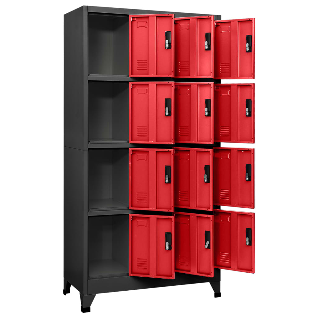 Armadietto con Serratura Antracite e Rosso 90x45x180cm Acciaio | homemem39