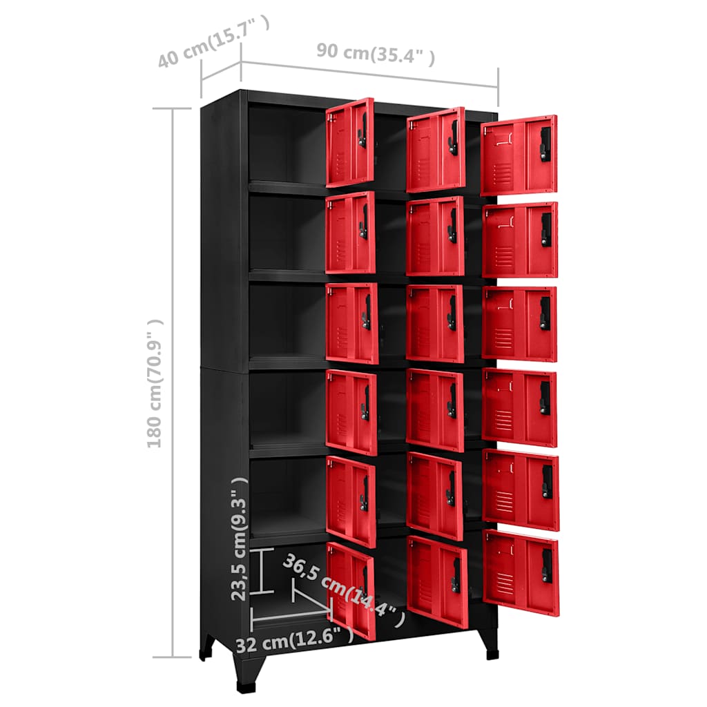 Armadietto con Serratura Antracite e Rosso 90x40x180cm Acciaio | homemem39