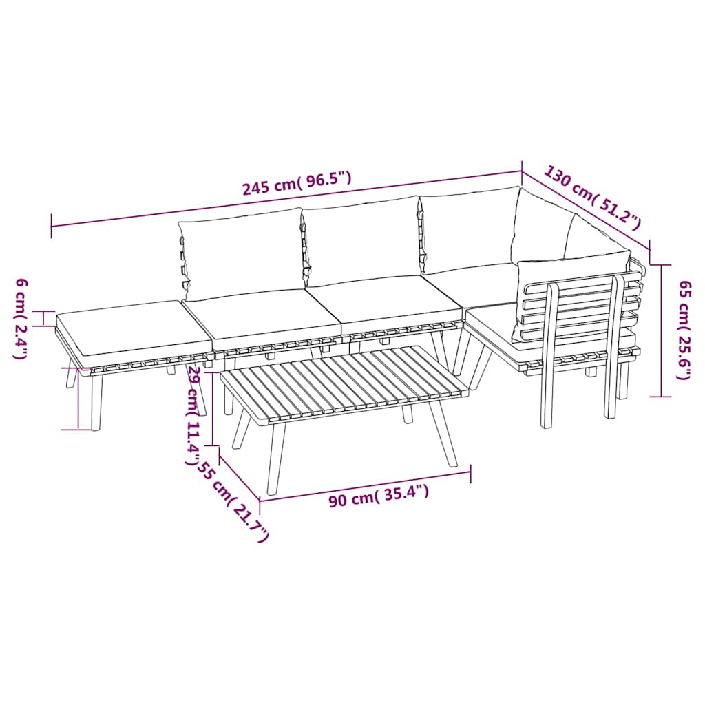 Set Divani da Giardino 6 pz con Cuscini in Massello di Acacia