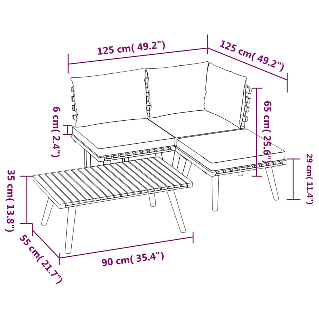 Set Divani da Giardino 4 pz con Cuscini in Massello di Acacia