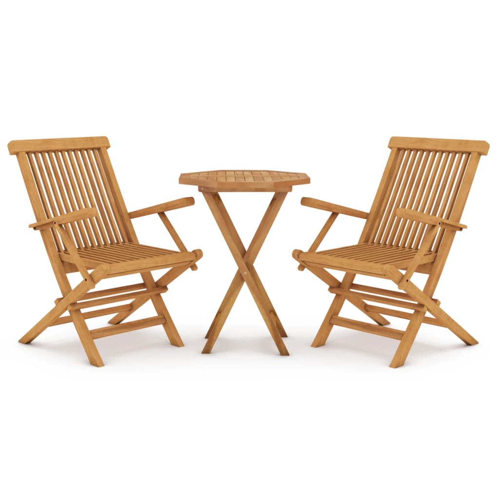 Set da Pranzo per Giardino 3 pz in Legno Massello di Teak