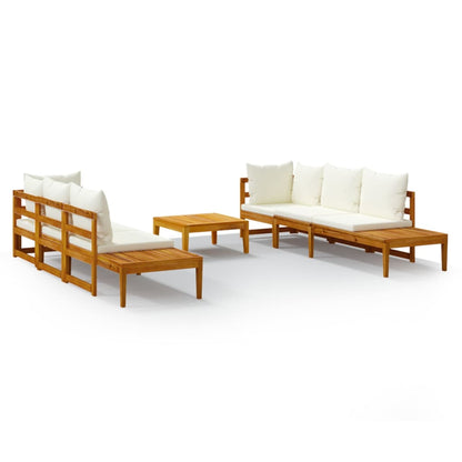 Set Divani Giardino 5 pz Cuscini Bianco Crema in Legno d'Acacia