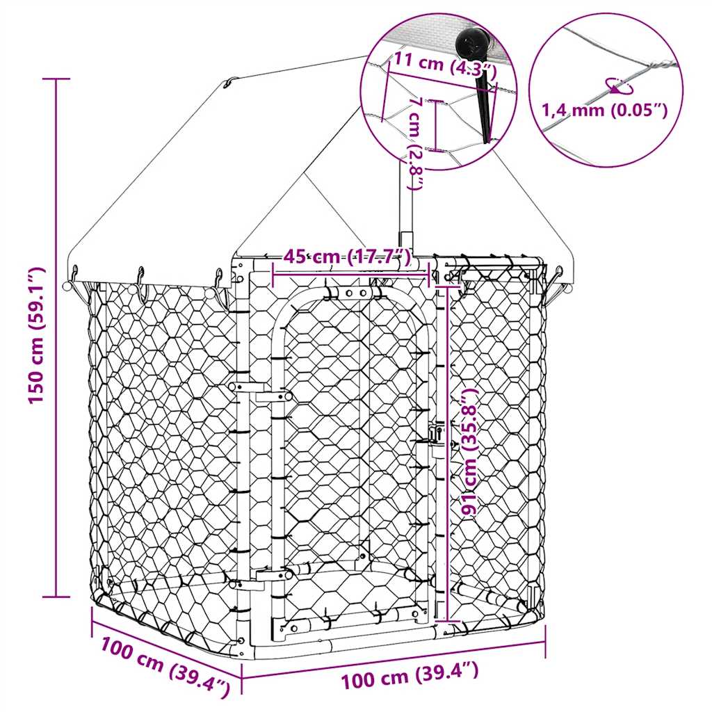 Gabbia per Cani da Esterno con Tetto 100x100x150 cm | homemem39