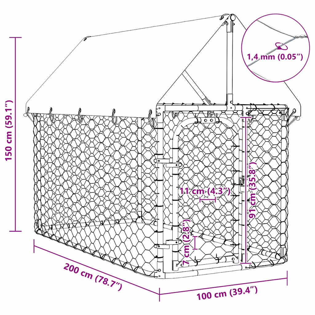Gabbia per Cani da Esterno con Tetto 200x100x150 cm | homemem39