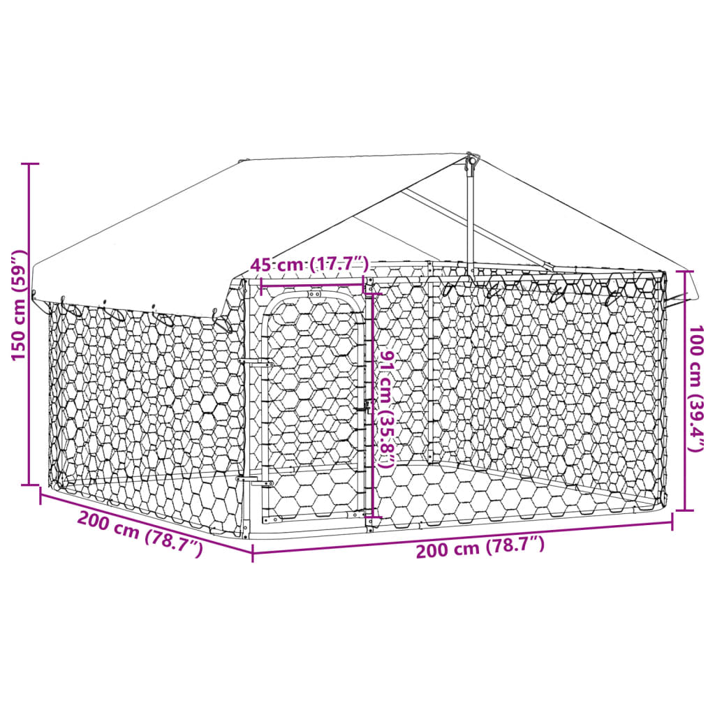 Gabbia per Cani da Esterno con Tetto 200x200x150 cm