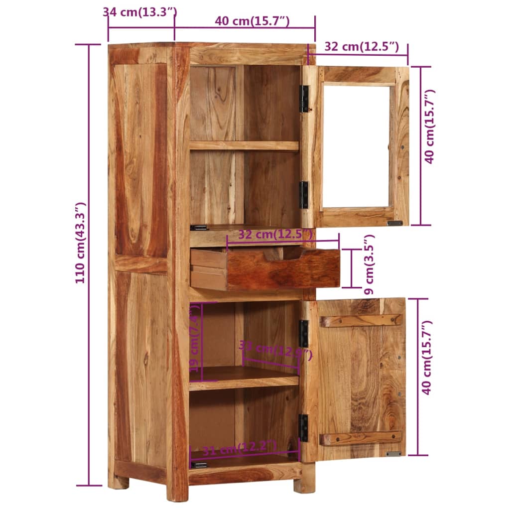 Credenza 40x34x110 cm in Legno Massello d'Acacia