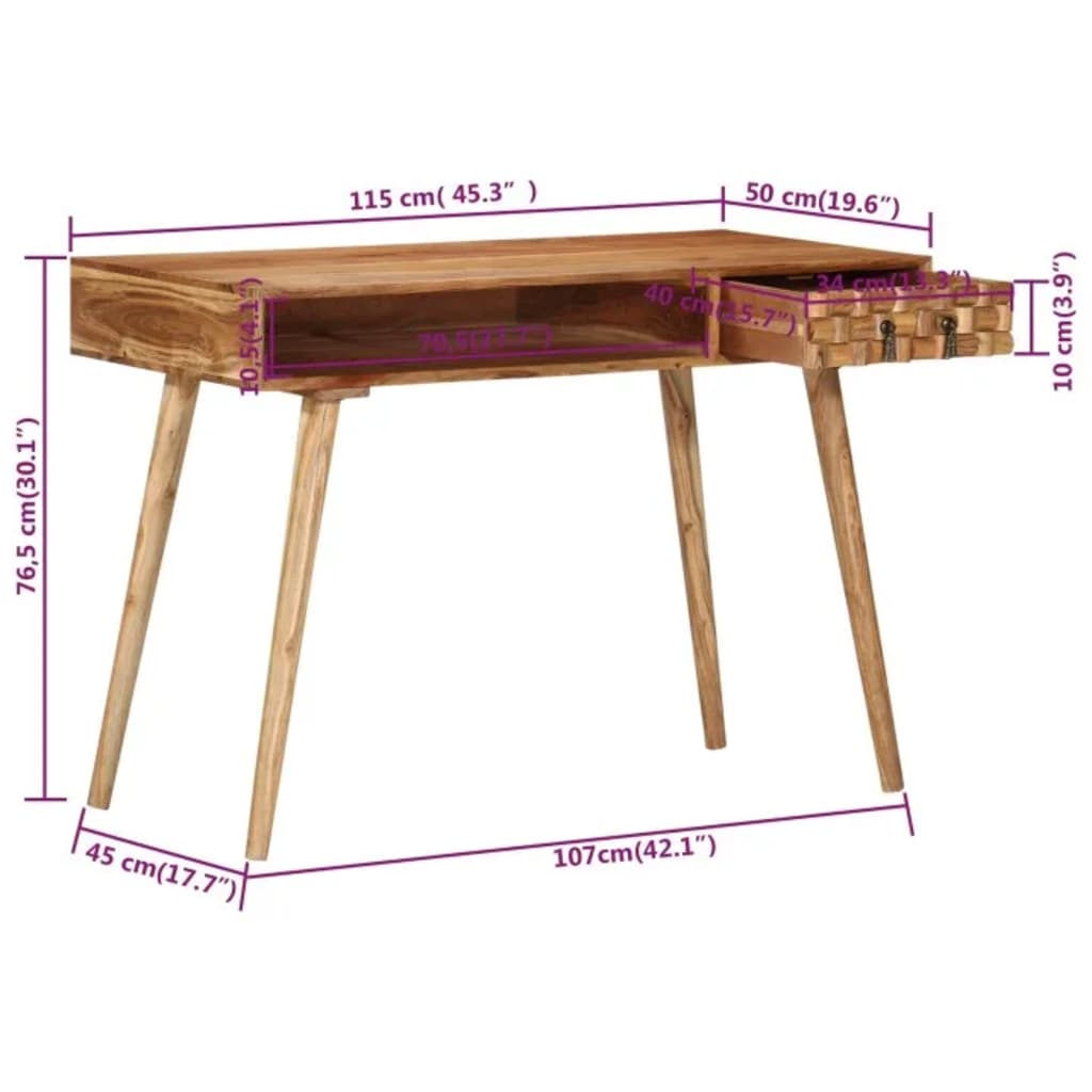 Scrivania 115x50x76 cm in Legno Massello di Acacia