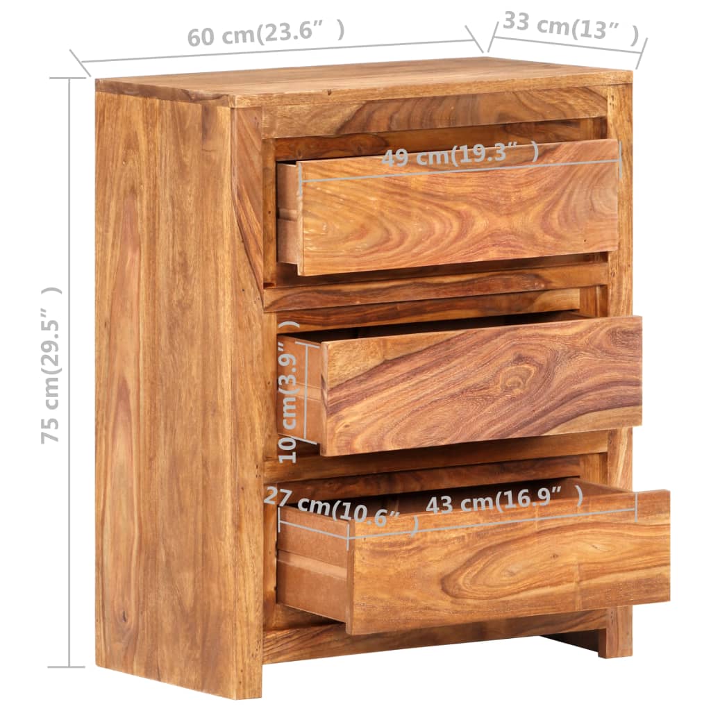 Cassettiera 60x33x75 cm in Legno Massello di Acacia | homemem39