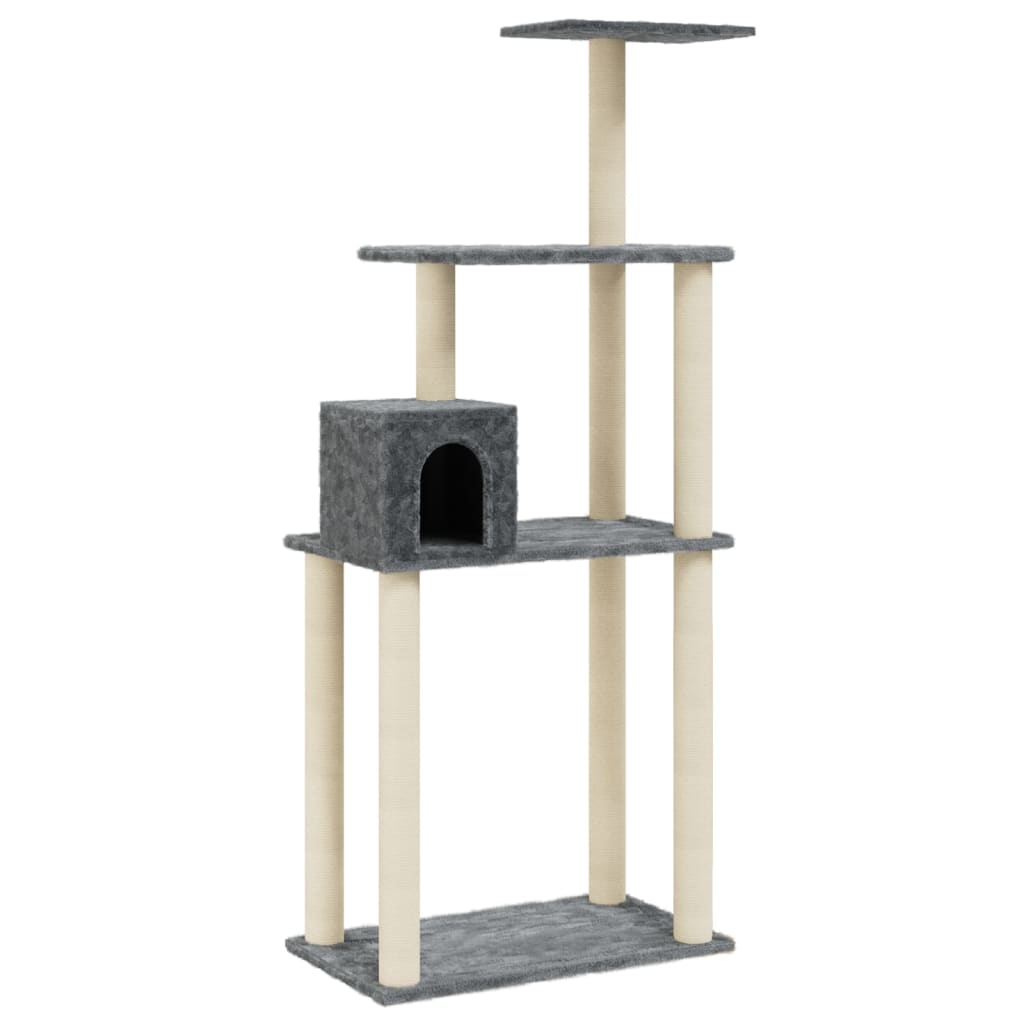 Albero per Gatti con Tiragraffi in Sisal Grigio Scuro 147 cm | homemem39