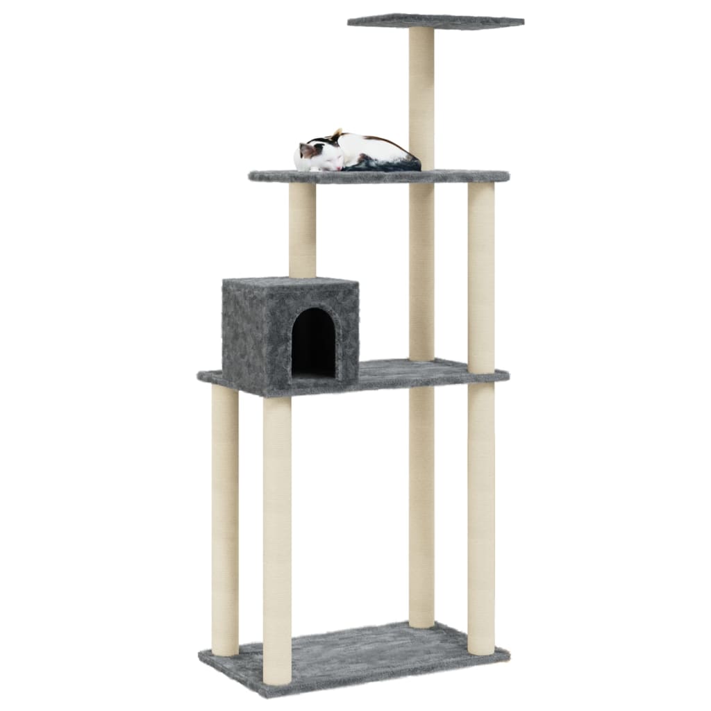 Albero per Gatti con Tiragraffi in Sisal Grigio Scuro 147 cm | homemem39
