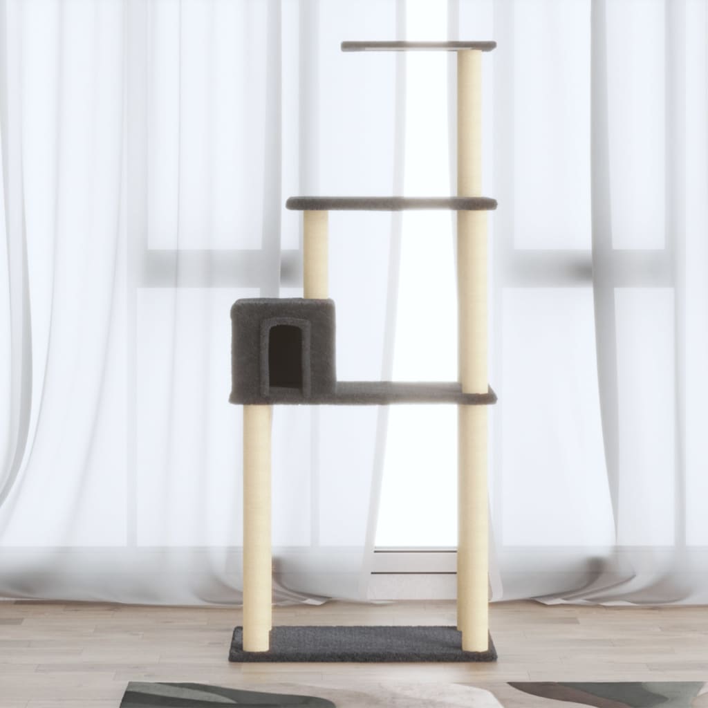 Albero per Gatti con Tiragraffi in Sisal Grigio Scuro 147 cm | homemem39