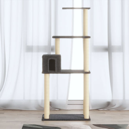 Albero per Gatti con Tiragraffi in Sisal Grigio Scuro 147 cm | homemem39