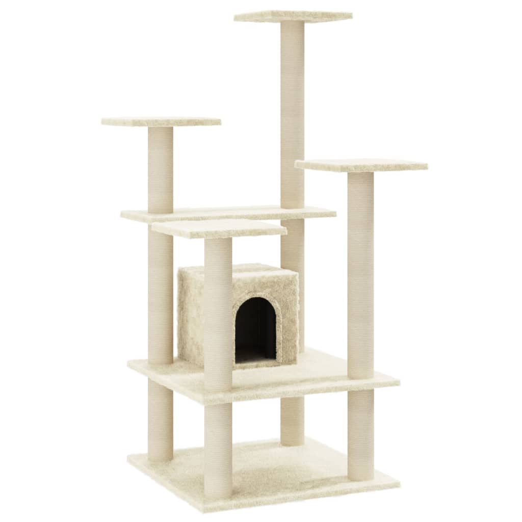 Albero per Gatti con Pali Tiragraffi in Sisal Crema 110 cm | homemem39