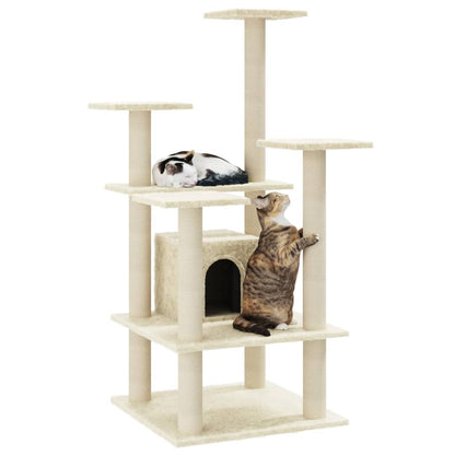Albero per Gatti con Pali Tiragraffi in Sisal Crema 110 cm | homemem39