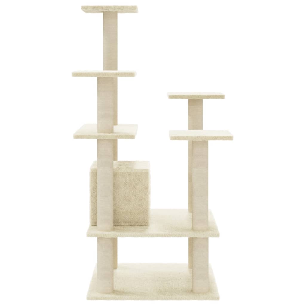 Albero per Gatti con Pali Tiragraffi in Sisal Crema 110 cm | homemem39