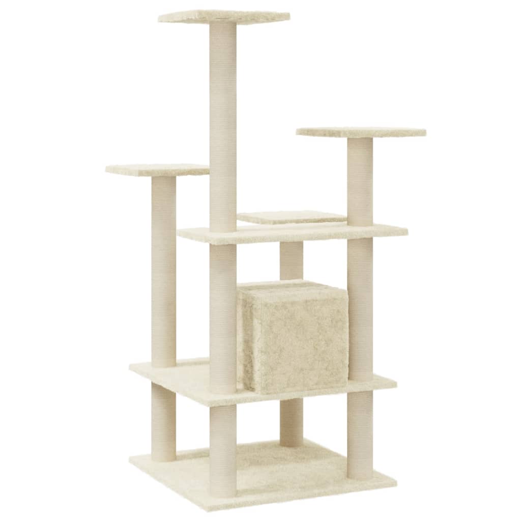 Albero per Gatti con Pali Tiragraffi in Sisal Crema 110 cm | homemem39