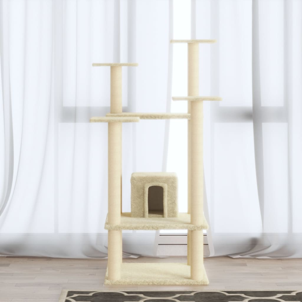 Albero per Gatti con Pali Tiragraffi in Sisal Crema 110 cm | homemem39