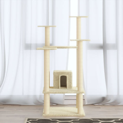 Albero per Gatti con Pali Tiragraffi in Sisal Crema 110 cm | homemem39