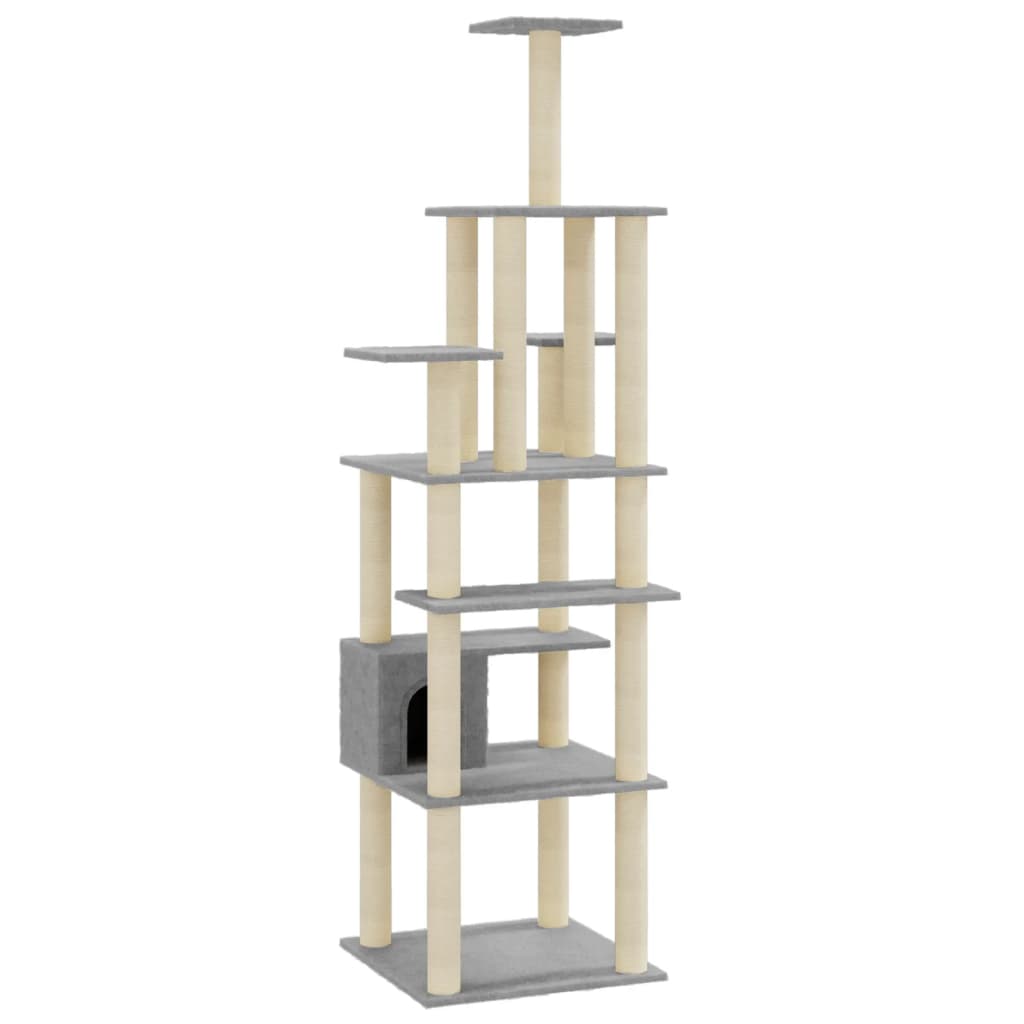 Albero per Gatti con Tiragraffi in Sisal Grigio Chiaro 183 cm | homemem39