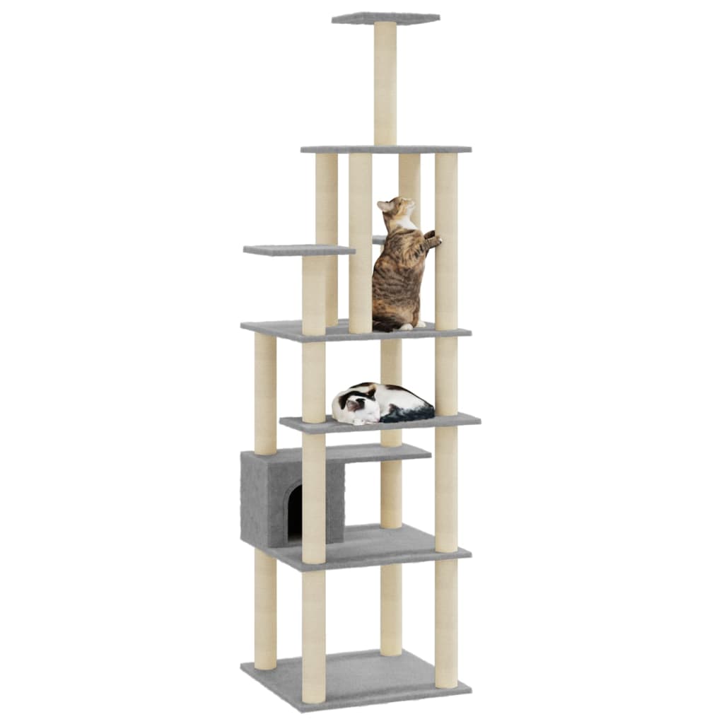 Albero per Gatti con Tiragraffi in Sisal Grigio Chiaro 183 cm | homemem39