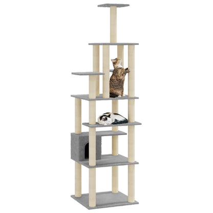 Albero per Gatti con Tiragraffi in Sisal Grigio Chiaro 183 cm | homemem39