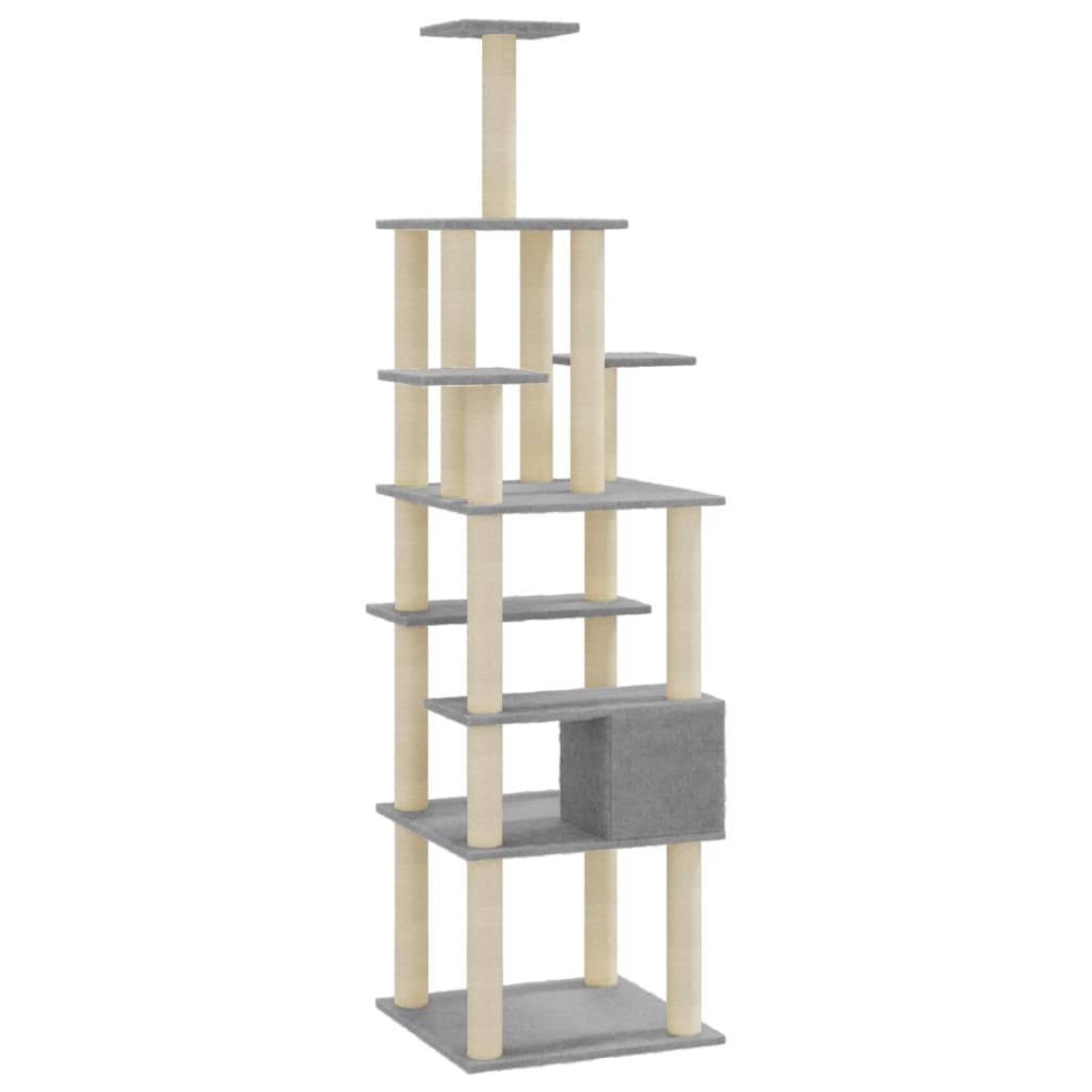 Albero per Gatti con Tiragraffi in Sisal Grigio Chiaro 183 cm | homemem39