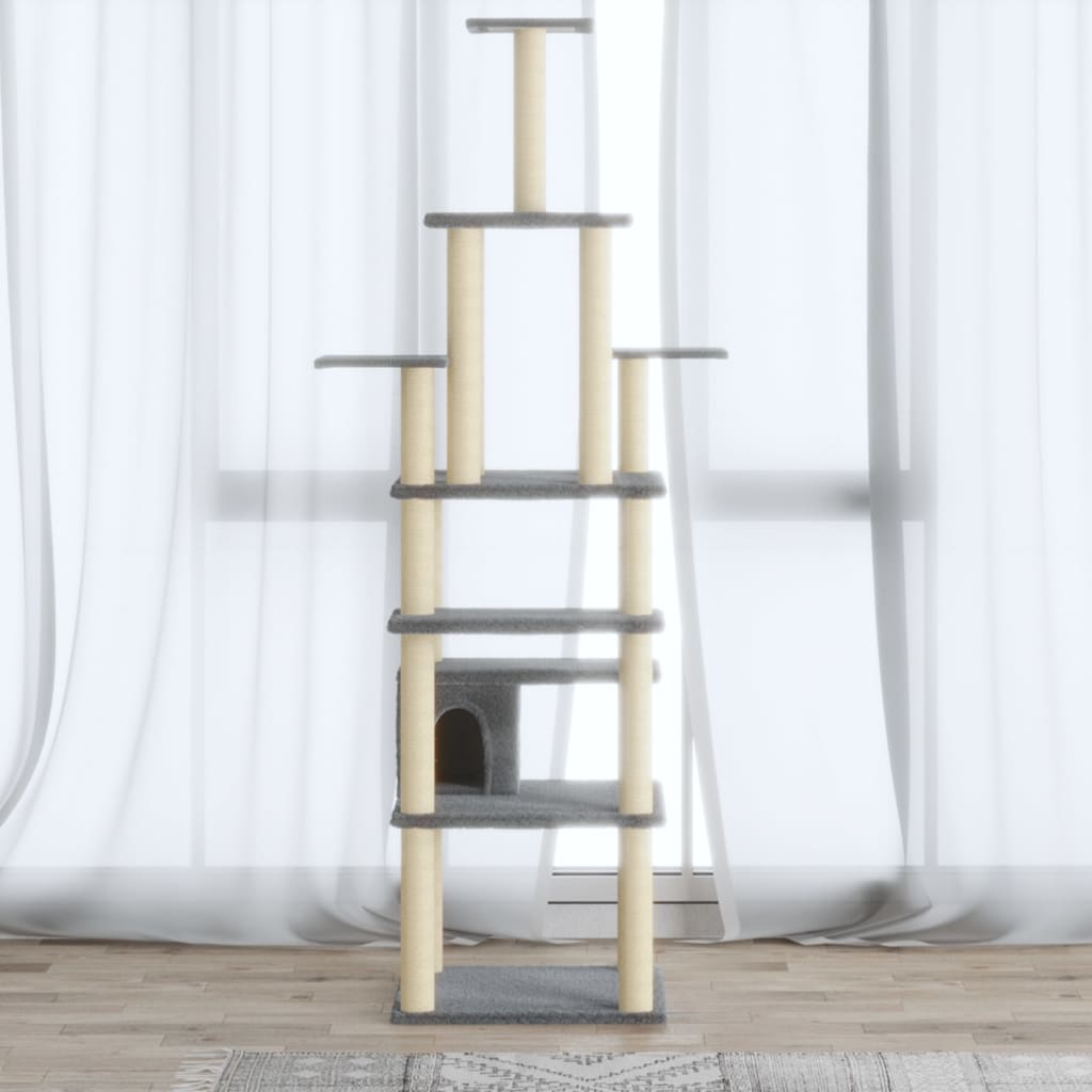 Albero per Gatti con Tiragraffi in Sisal Grigio Chiaro 183 cm | homemem39