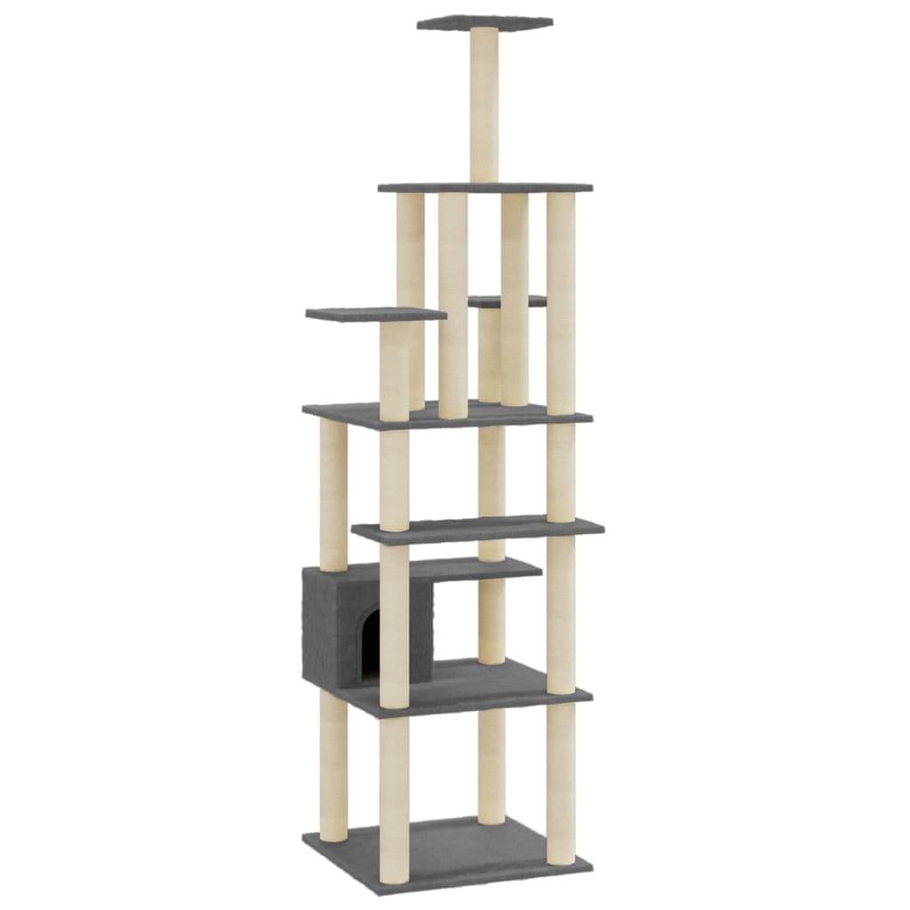 Albero per Gatti con Tiragraffi in Sisal Grigio Scuro 183 cm | homemem39