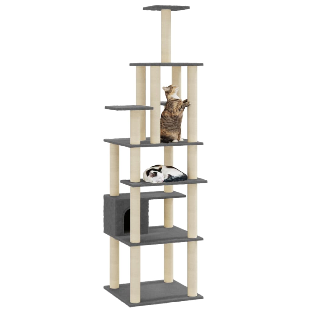 Albero per Gatti con Tiragraffi in Sisal Grigio Scuro 183 cm | homemem39