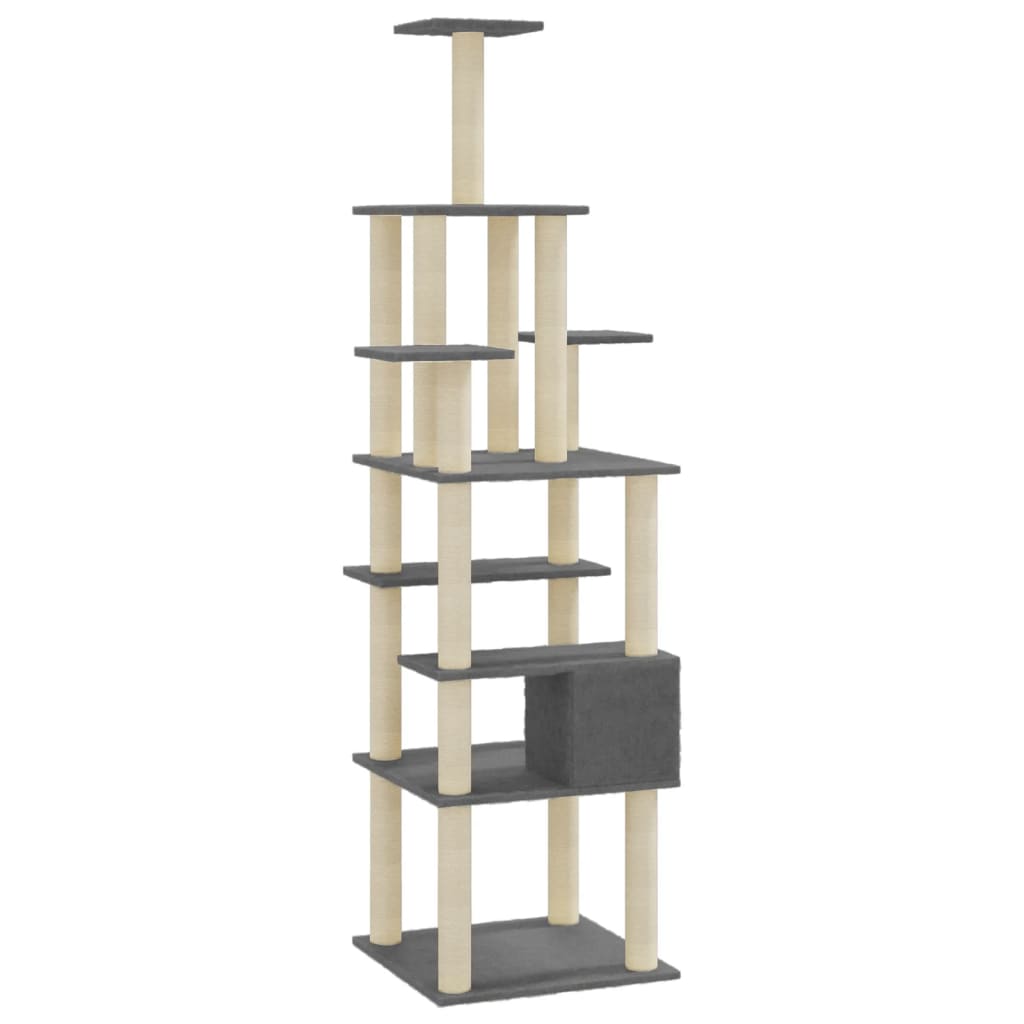 Albero per Gatti con Tiragraffi in Sisal Grigio Scuro 183 cm | homemem39