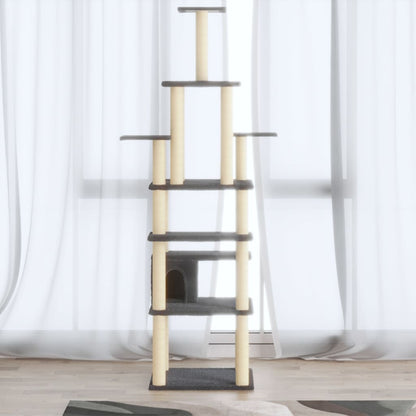 Albero per Gatti con Tiragraffi in Sisal Grigio Scuro 183 cm | homemem39