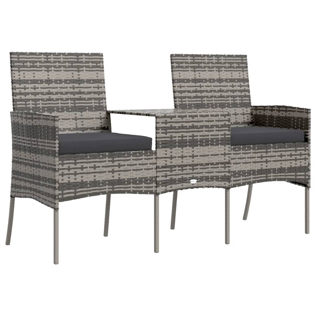 Divano da Giardino 2 Posti con Tavolino in Polyrattan Antracite - homemem39