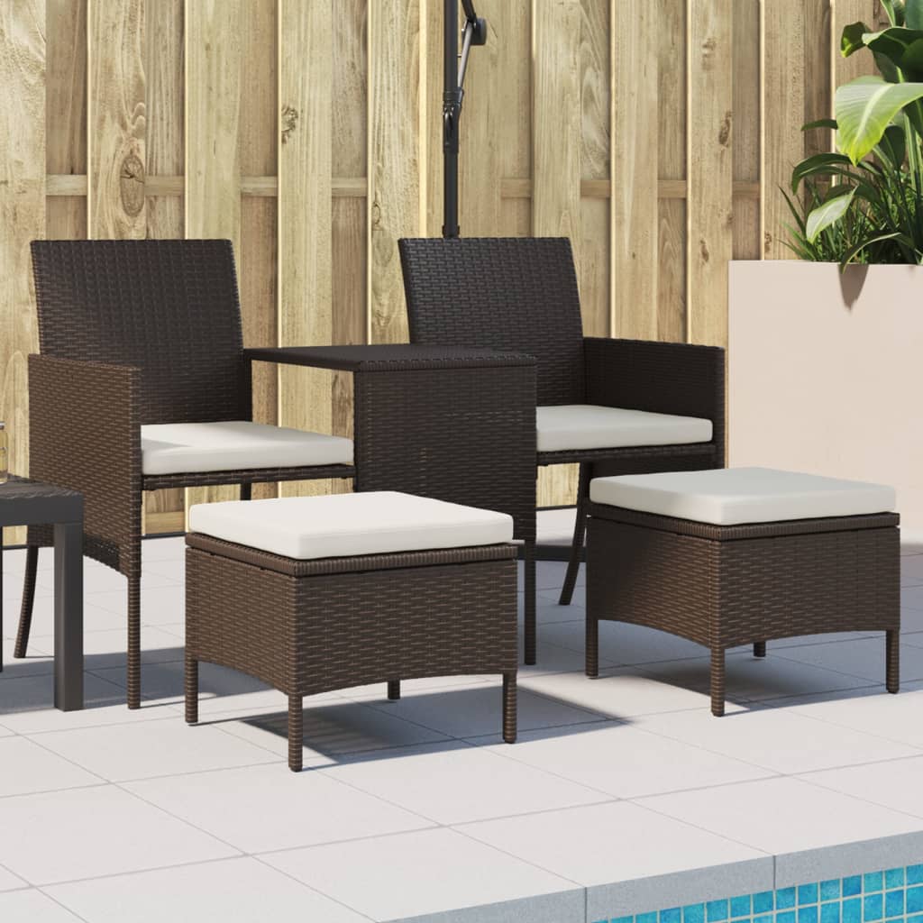 Divano Giardino 2Posti con Tavolo e Sgabelli Marrone Polyrattan | homemem39