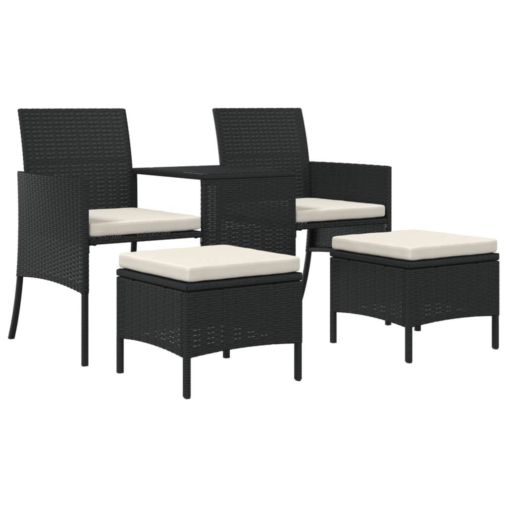 Divano Giardino 2 Posti con Tavolo e Sgabelli Nero Polyrattan | homemem39