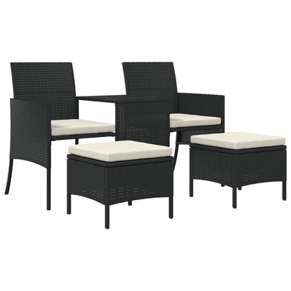 Divano Giardino 2 Posti con Tavolo e Sgabelli Nero Polyrattan | homemem39