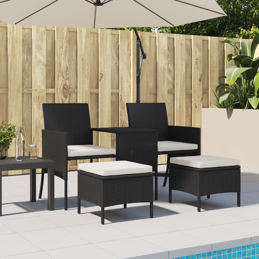 Divano Giardino 2 Posti con Tavolo e Sgabelli Nero Polyrattan | homemem39