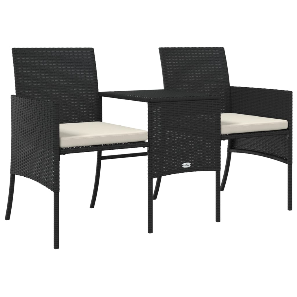 Divano Giardino 2 Posti con Tavolo e Sgabelli Nero Polyrattan | homemem39
