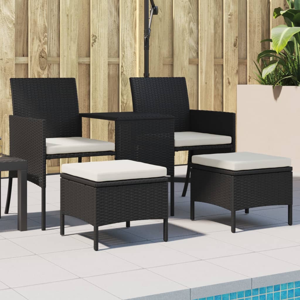 Divano Giardino 2 Posti con Tavolo e Sgabelli Nero Polyrattan | homemem39